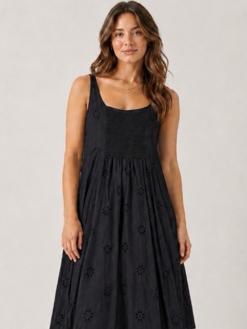 *NICOLE MILLER* Black Eyelet Sleeveless Maxi Dress Size Large